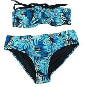 NWOT 2 piece blue & black palm print w/black lining no size guessing it’s a L